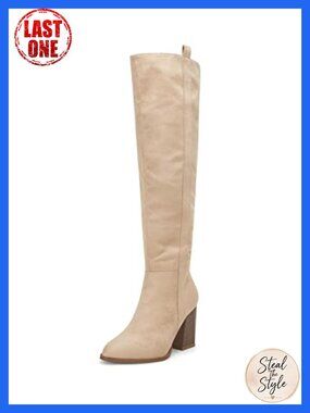Faux Suede Knee High Boots Chunky Heel Stretch Slip On Women's Winter